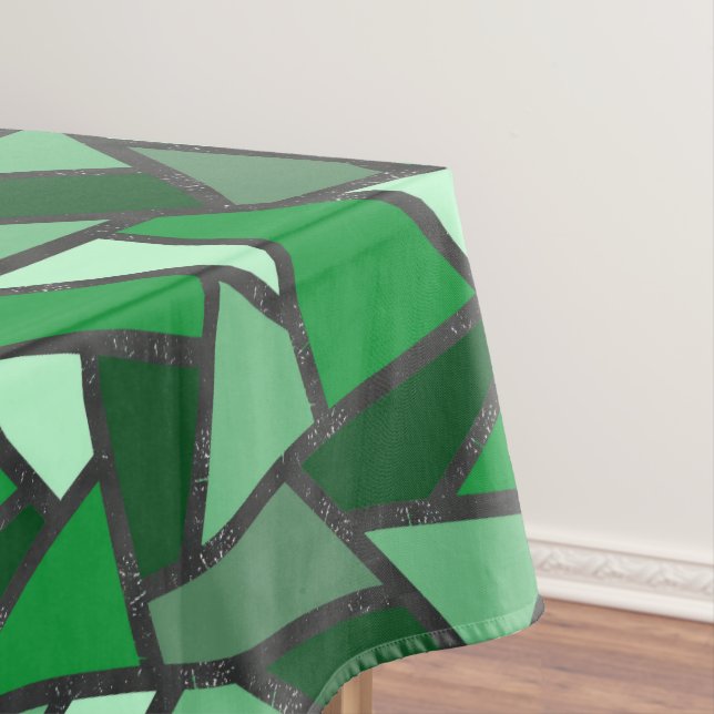 Shades of green stained glass pattern tablecloth (In Situ)