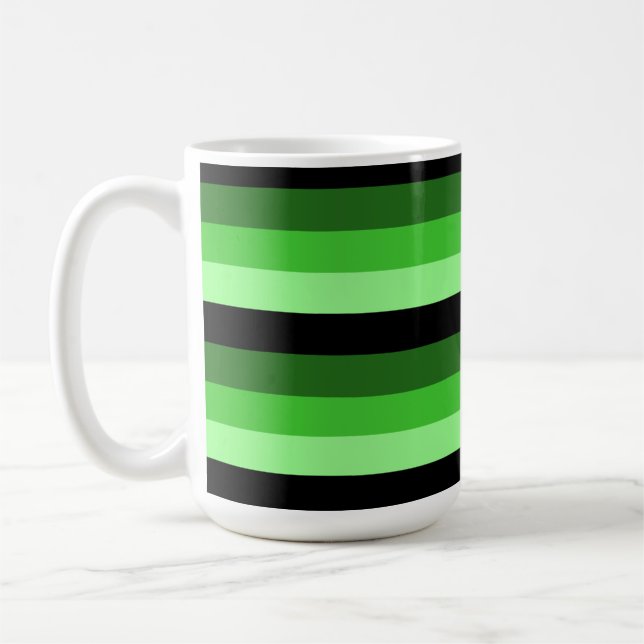 Shades of Green Stripes with Black Coffee Mug (Left)