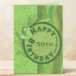 Shades Of Green Textured 50th Birthday  Card