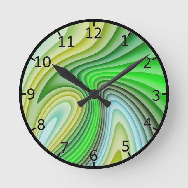 Shades Of Green Waves Round Clock (Front)