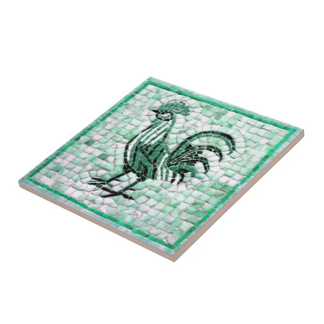 Shades of Green,  White, and Black Mosaic Chicken Tile (Side)