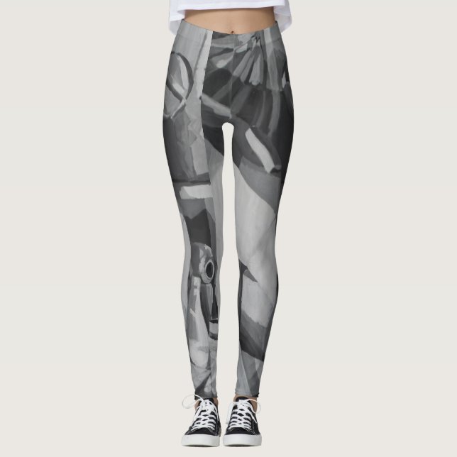 Shades of Grey Abstract Leggings (Front)