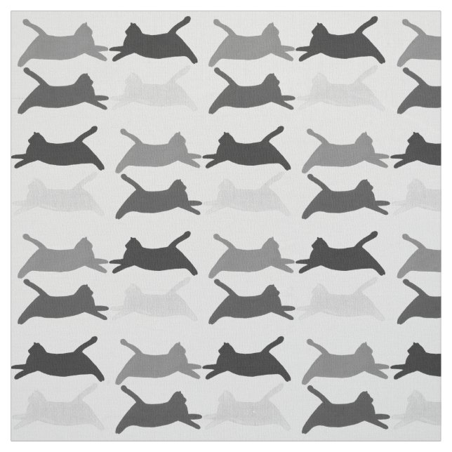 Shades of Grey Acrobat Cats on Light Grey Fabric (Swatch)