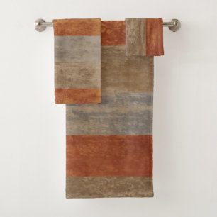 Shades of Grey and Orange Ombre Striped Bath Towel Set