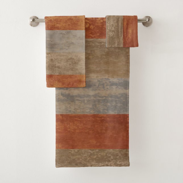 Shades of Grey and Orange Ombre Striped Bath Towel Set (Insitu)