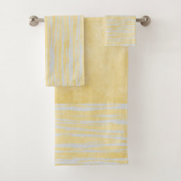 Shades of Grey and Yellow Striped Pattern Bath Towel Set