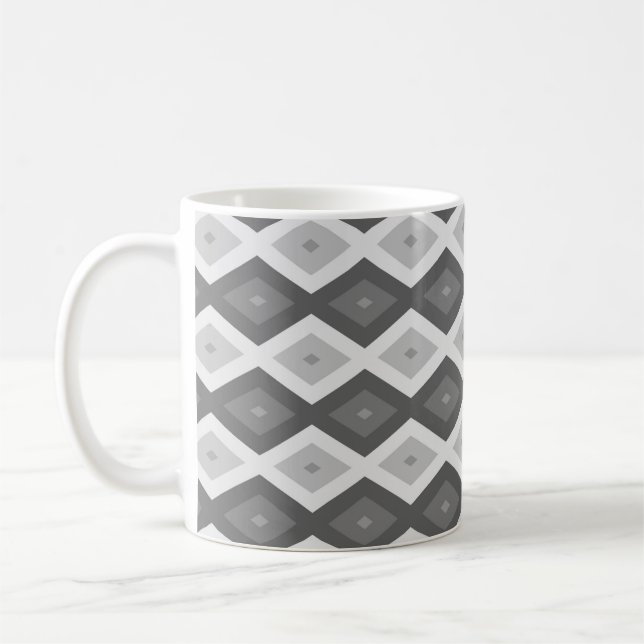 Shades of grey diamond pattern coffee mug (Left)