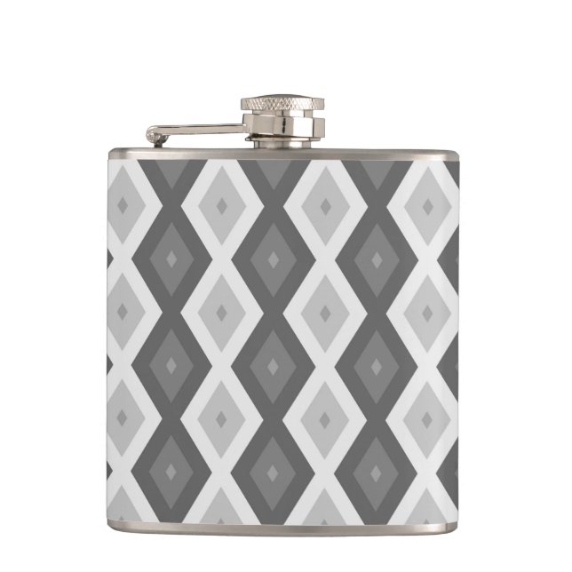 Shades of grey diamond pattern hip flask (Front)