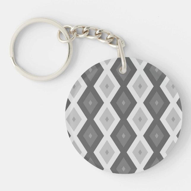 Shades of grey diamond pattern key ring (Front)