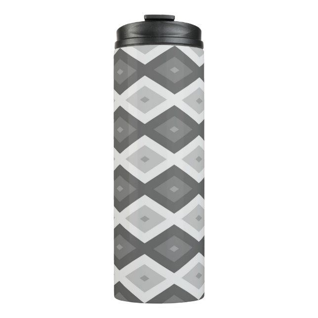 Shades of grey diamond pattern thermal tumbler (Front)
