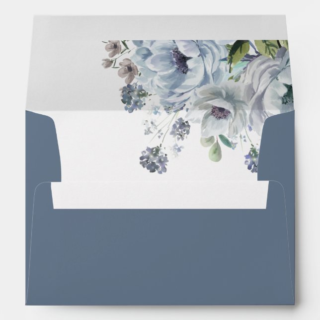Shades of Grey Dusty Blue Winter Rustic Wedding Envelope (Back (Bottom))