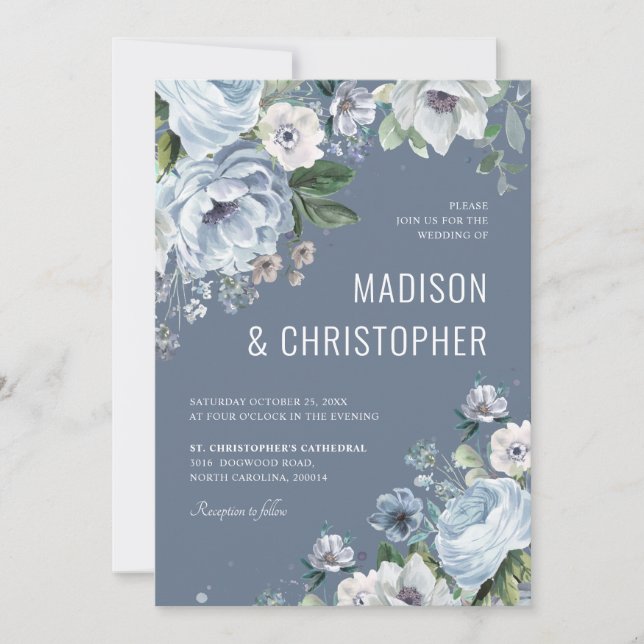 Shades of Grey Dusty Blue Winter Rustic Wedding    Invitation (Front)