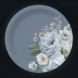 Shades of Grey Dusty Blue Winter Rustic Wedding Pa Paper Plate<br><div class="desc">Elegant floral winter wedding plate features elegant grey and icy blue watercolor flower bouquet frosty-hued greenery. Please contact me for any help in customisation or if you need any other product with this design.</div>