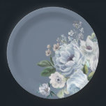 Shades of Grey Dusty Blue Winter Rustic Wedding Pa Paper Plate<br><div class="desc">Elegant floral winter wedding plate features elegant grey and icy blue watercolor flower bouquet frosty-hued greenery. Please contact me for any help in customisation or if you need any other product with this design.</div>