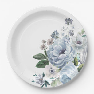 Shades of Grey Dusty Blue Winter Rustic Wedding Paper Plate