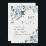 Shades of Grey Dusty Blue Winter Rustic Wedding Save The Date<br><div class="desc">Elegant floral winter wedding save the date card features elegant grey and icy blue watercolor flower bouquet frosty-hued greenery. Please contact me for any help in customisation or if you need any other product with this design.</div>