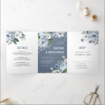 Shades of Grey Dusty Blue Winter Rustic Wedding Tr Tri-Fold Announcement<br><div class="desc">Elegant floral winter wedding invitation features elegant grey and icy blue watercolor flower bouquet frosty-hued greenery. Please contact me for any help in customisation or if you need any other product with this design.</div>