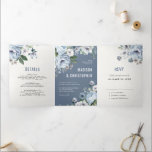 Shades of Grey Dusty Blue Winter Rustic Wedding Tr Tri-Fold Announcement<br><div class="desc">Elegant floral winter wedding invitation features elegant grey and icy blue watercolor flower bouquet frosty-hued greenery. Please contact me for any help in customisation or if you need any other product with this design.</div>