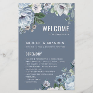 Shades of Grey Dusty Blue Winter Wedding Program