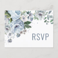 Shades of Grey Dusty Blue Winter  Wedding RSVP Pos