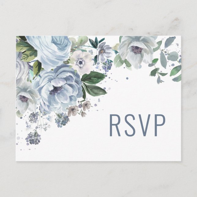 Shades of Grey Dusty Blue Winter  Wedding RSVP Pos Postcard (Front)