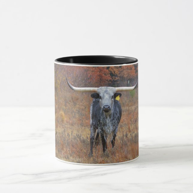 Shades of Grey Longhorn Cow Farm Art Mug (Center)