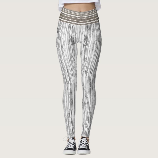 Shades of Grey Marble & Stripe Pattern Leggings (Front)