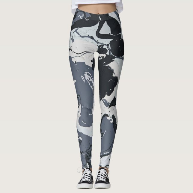 Shades of Grey monochrome modern abstract Leggings (Front)