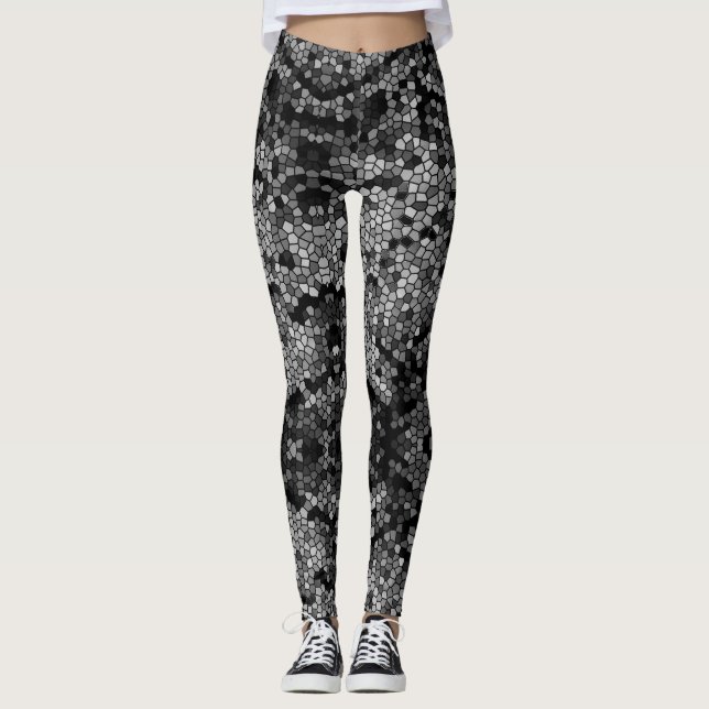 Shades of Grey Mosaic Pattern Elegant Leggings (Front)