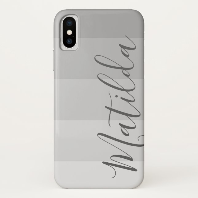 Shades of grey Ombre Stripe Personalised Name Case-Mate iPhone Case (Back)