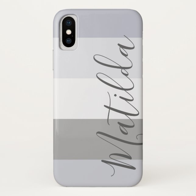 Shades of grey Ombre Stripe Personalised Name Case-Mate iPhone Case (Back)
