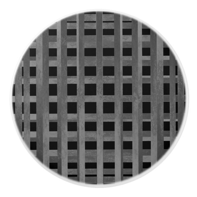 Shades of Grey Plaid Ceramic Knob (Front)