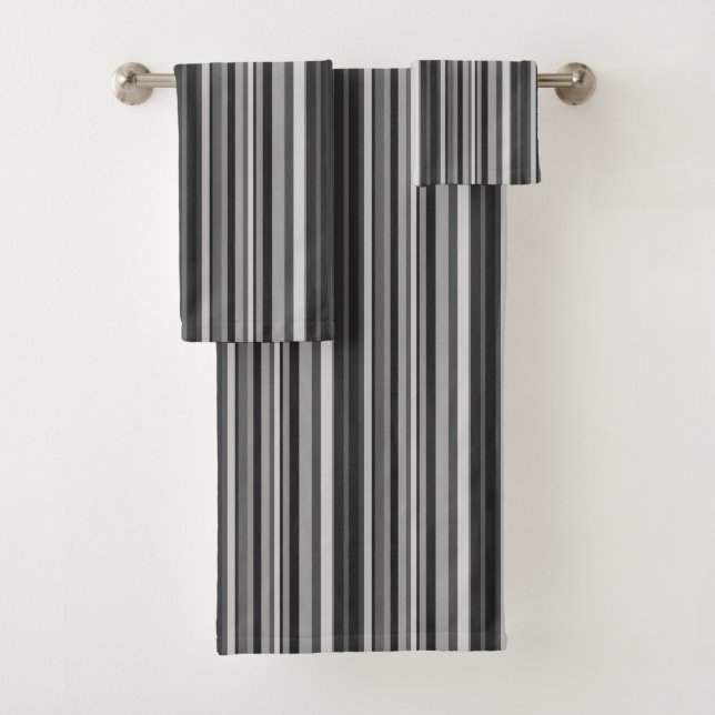 Shades of Grey Stripes Bath Towel Set (Insitu)