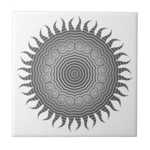 Shades of Grey Sun Mandala Ceramic Tile