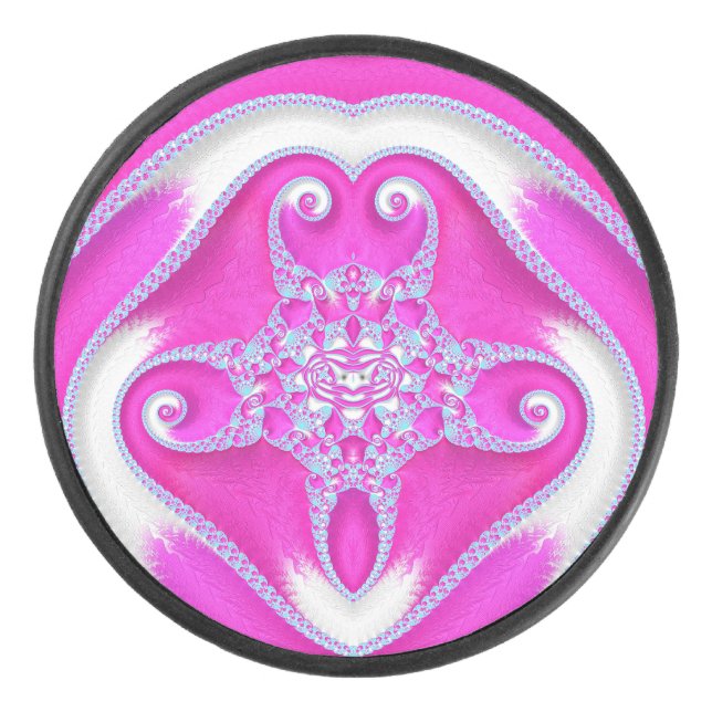 ~ Shades of Hot Pink and White ~  Hockey Puck (Front)