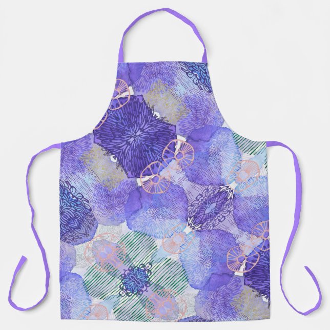 Shades of Lavender and Green Abstract Flowers Apron (Front)