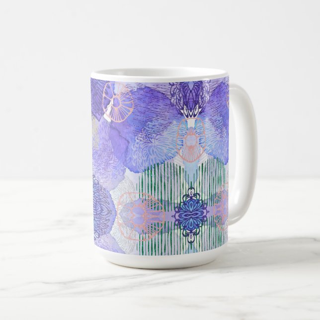 Shades of Lavender and Green Abstract Flowers  Coffee Mug (Front Right)