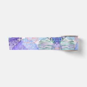 Shades of Lavender and Green Abstract Flowers  Satin Ribbon