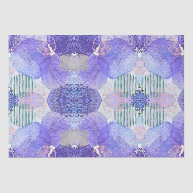 Shades of Lavender and Green Abstract Flowers  Tis Tissue Paper (Front)