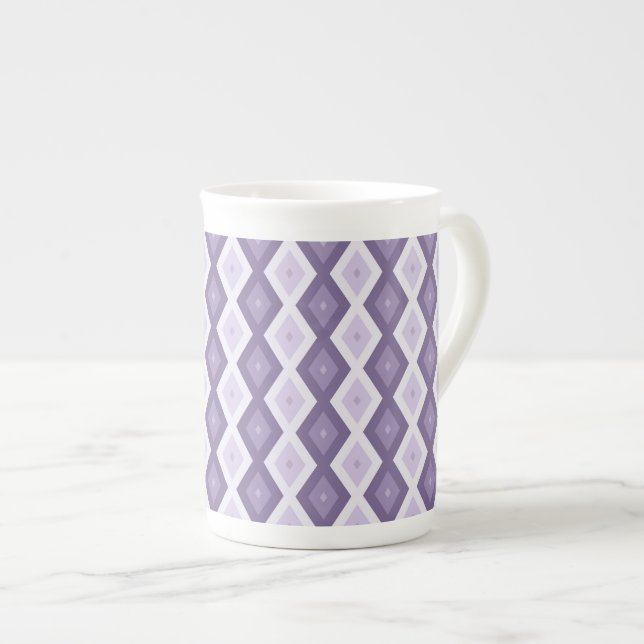 Shades of lavender diamond pattern bone china mug (Front Right)