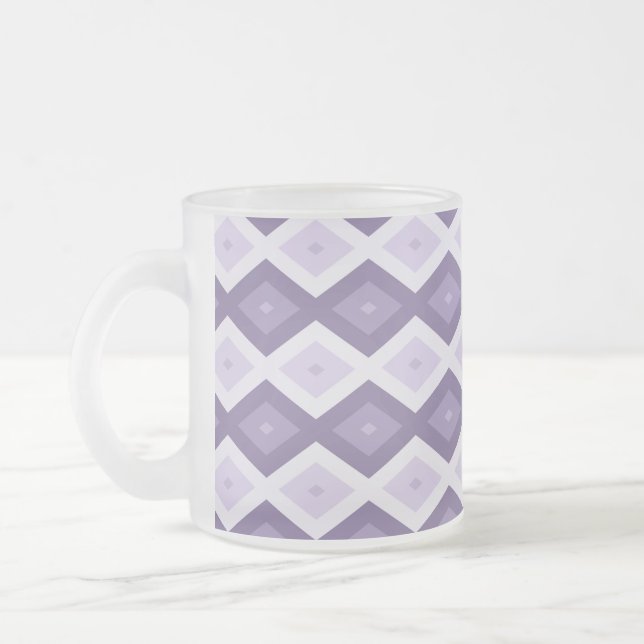 Shades of lavender diamond pattern frosted glass coffee mug (Left)