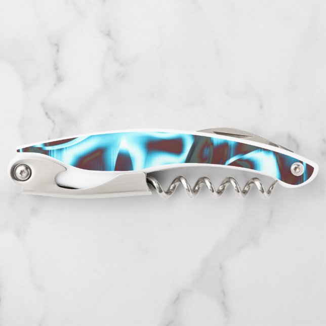 Shades of light cyan on abstract tapes up dark red corkscrew (Front)