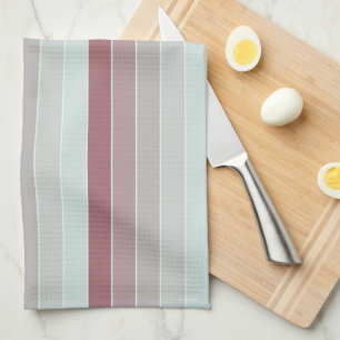 Shades of Light Pink Green Stripes Tea Towel