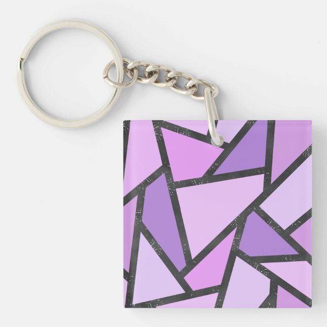 Shades of lilac stained glass pattern key ring (Front)
