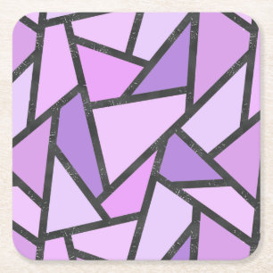 Shades of lilac stained glass pattern square paper coaster