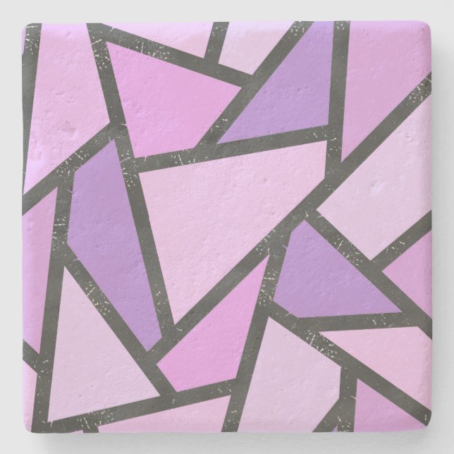 Shades of lilac stained glass pattern stone coaster (Front)