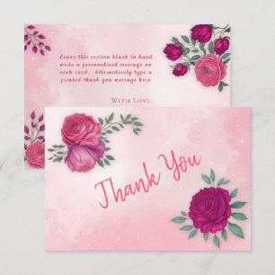 Shades of Magenta Pink Rose Modern Floral Boho  Thank You Card