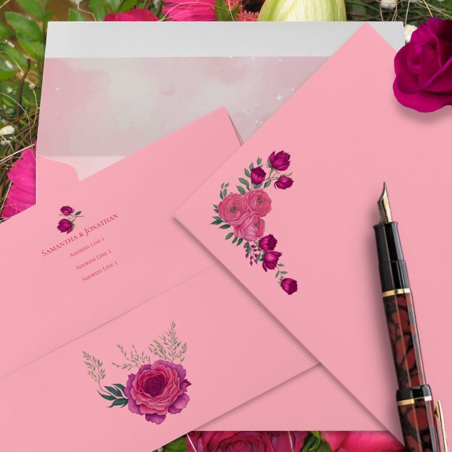 Shades of Magenta Pink Rose Modern Wedding   Envelope (Creator Uploaded)