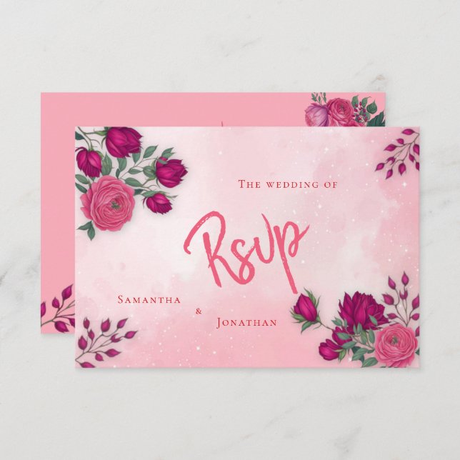 Shades of Magenta Pink Rose Modern Wedding   RSVP Card (Front/Back)