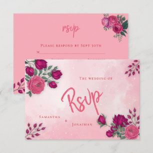 Shades of Magenta Pink Rose Modern Wedding   RSVP Card